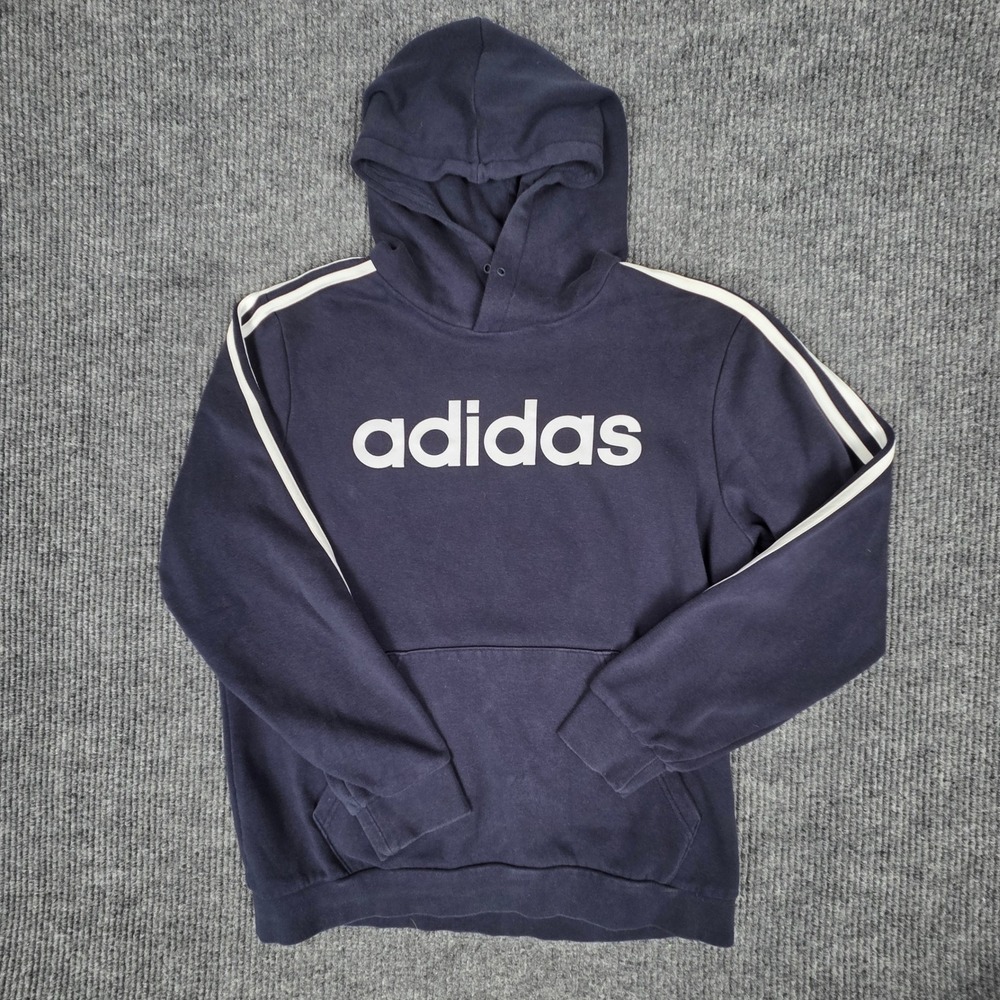Adidas Navy Blue Hoodie Sweatshirt Men's Large White Logo Stripes‎